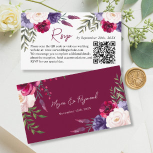 Burgundy Navy Blush Wedding Website RSVP QR Code Enclosure Card