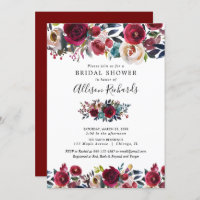 burgundy navy fall floral watercolor bridal shower