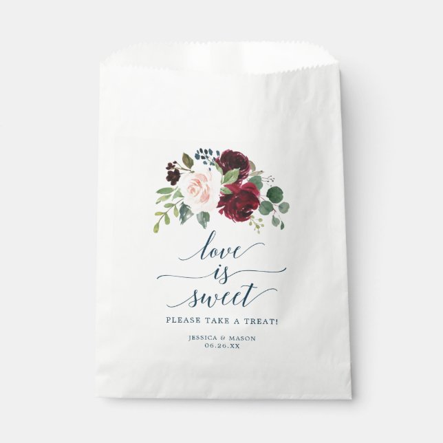 Burgundy Navy Favor Bag Love is Sweet (Front)