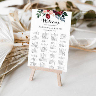 Burgundy Navy Floral Alphabetical Seating Chart