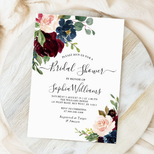 Burgundy & Navy Floral Bridal Shower Invitation