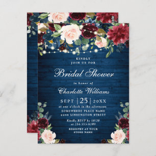 Burgundy Navy Floral Bridal Shower Invitations