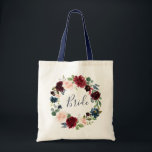 burgundy navy floral bride tote bag<br><div class="desc">floral design and text</div>