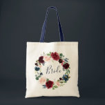 burgundy navy floral bride tote bag<br><div class="desc">floral design and text</div>