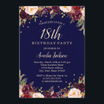 Burgundy Navy Floral Elegant 18th Birthday Party Invitation<br><div class="desc">More pretty floral Birthday Invitations in the Little Bayleigh Store!</div>