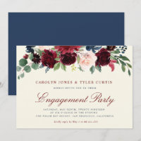 burgundy navy floral engagement party invitation