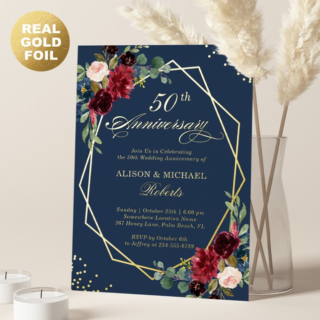 Burgundy Navy Floral Geometric Wedding Anniversary (Creator Uploaded)