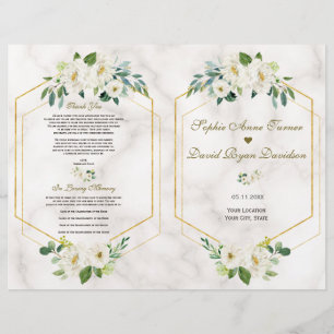 Burgundy Navy Floral Gold Frame Wedding Program Flyer