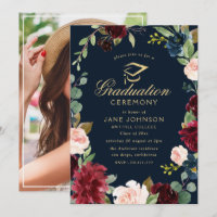 burgundy navy floral graduation ceremony