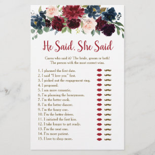 Burgundy & Navy Floral He Said She Said Game