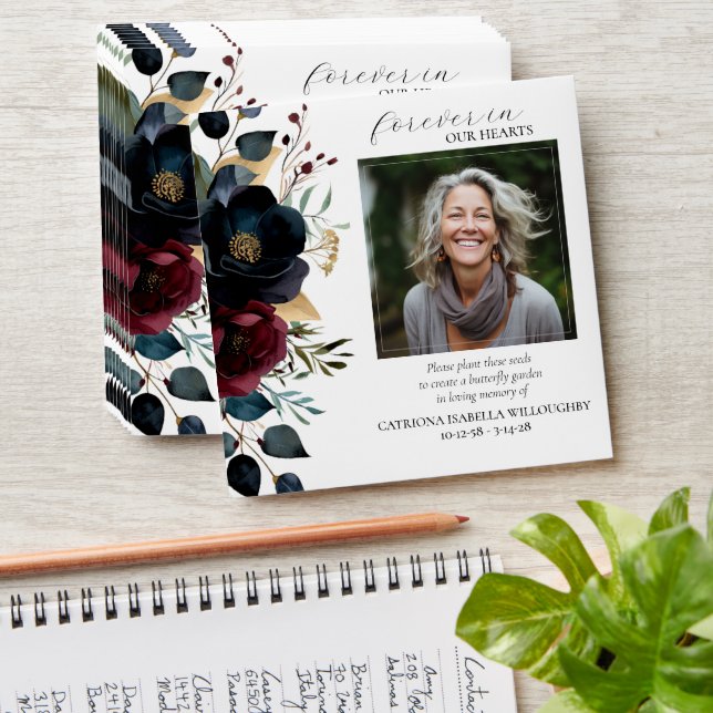 Burgundy Navy Floral Memorial Seed Packet Envelope (Stacked)