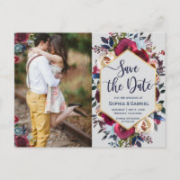 Burgundy Navy Floral on Grey Save the Date