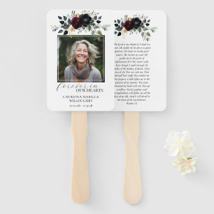 Burgundy Navy Floral Photo Memorial Hand Fan