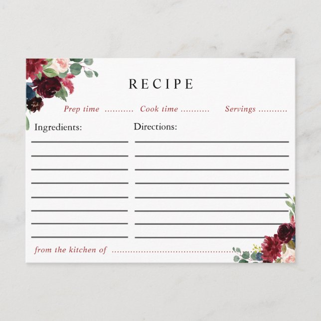 burgundy navy floral recipe card (Front)