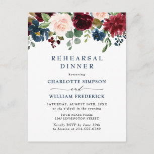 Burgundy Navy Floral REHEARSAL  DINNER Invitations