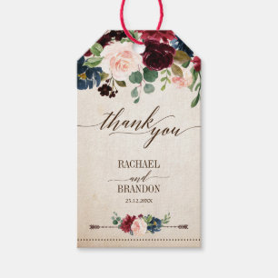 Burgundy Navy Floral Rustic Boho Country Wedding Gift Tags