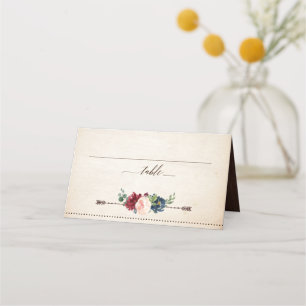 Burgundy Navy Floral Rustic Boho Country Wedding Place Card