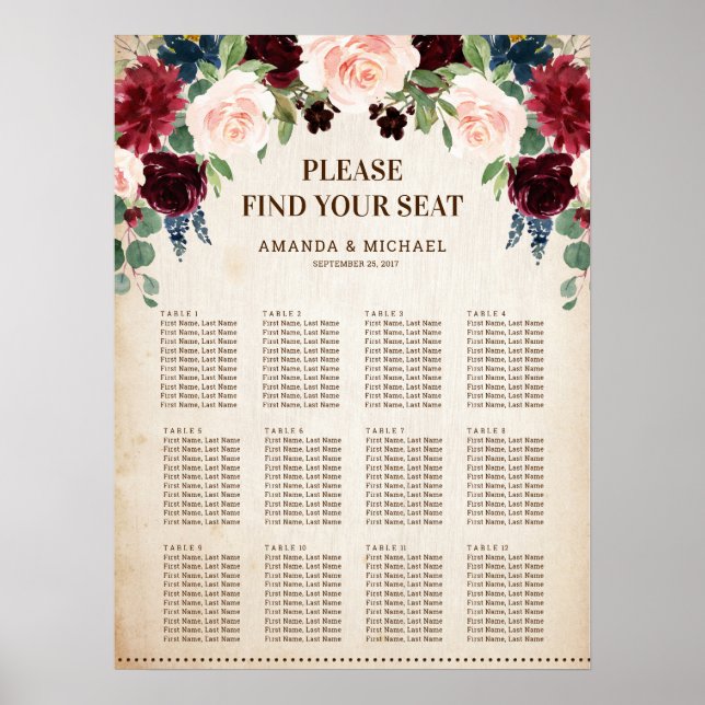 Burgundy Navy Floral Rustic Cards and Gifts Poster (Front)