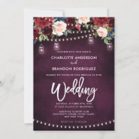 Burgundy Navy Floral Rustic String Light Wedding