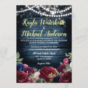 Burgundy & Navy Floral Rustic Wedding Invite