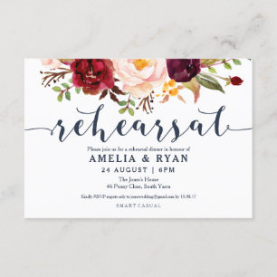 Burgundy Navy Floral Wedding Rehearsal Invitations