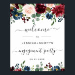 Burgundy Navy Floral Welcome Engagement Party Sign<br><div class="desc">For further customization, please click the "customize further" link and use our design tool to modify this template.
If you need a help, contact me, please.</div>