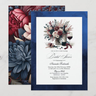 Burgundy & Navy Floral Wine Boho Bridal Shower Invitation