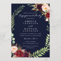 Burgundy Navy Floral Wreath Engagement Party