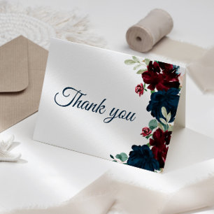 Burgundy & Navy Flowers Rustic Bridal Shower  Thank You Card