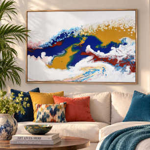 Burgundy Navy Fluid Marble Acrylic Art Abstract Poster