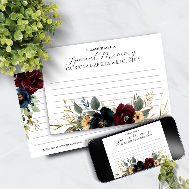 Burgundy Navy Funeral Memorial Share a Memory Card (Creator Uploaded)