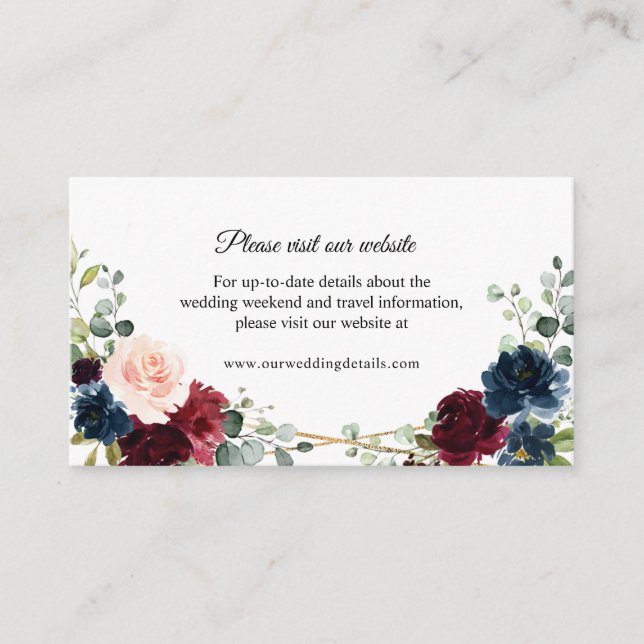 Burgundy Navy Geometric Wedding Website details Enclosure Card (Front)
