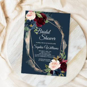 Burgundy, Navy & Gold Bridal Shower Invitation