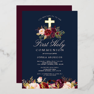 Burgundy Navy Gold Cross Girls First Communion 