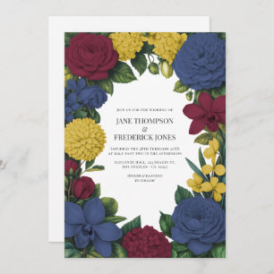 Burgundy, Navy & Gold Floral Wedding Invitation
