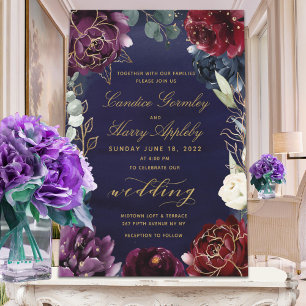 Burgundy Navy Gold Garden Wedding Invitation