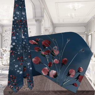 Burgundy Navy Greenery Elegant Wedding Tie