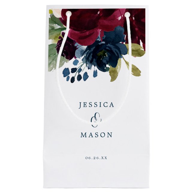 Burgundy Navy Hotel Wedding Gift Bag (Front)