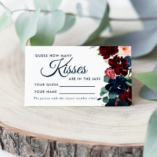Burgundy & Navy How Many Kisses Shower Game card