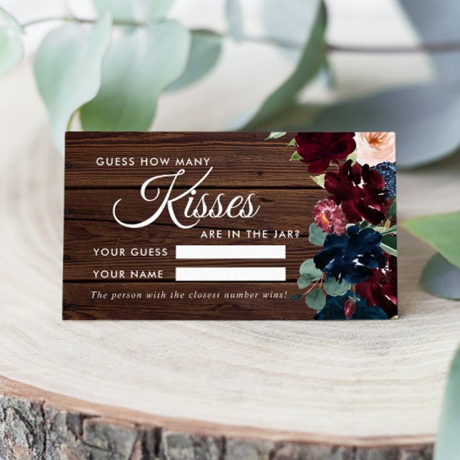 Burgundy & Navy How Many Kisses Shower Game card (Creator Uploaded)