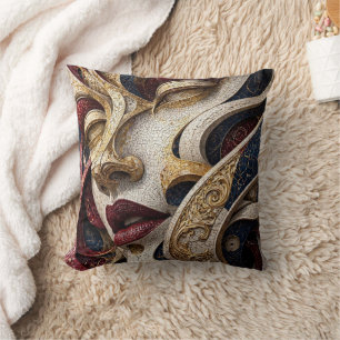 Burgundy Navy Ivory Gold Mosaic Face Cushion