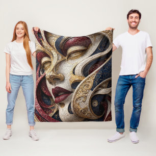 Burgundy Navy Ivory Gold Mosaic Face Fleece Blanket
