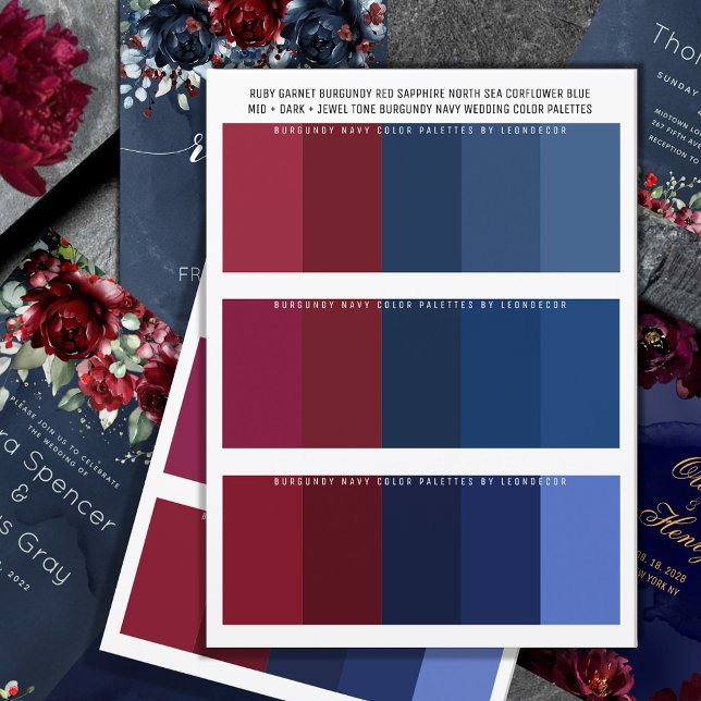 Burgundy Navy & Jewel Tone Wedding Colour Palettes (Burgundy Navy Wedding Color Palette featuring 3 separate color palettes for your Navy Burgundy color)