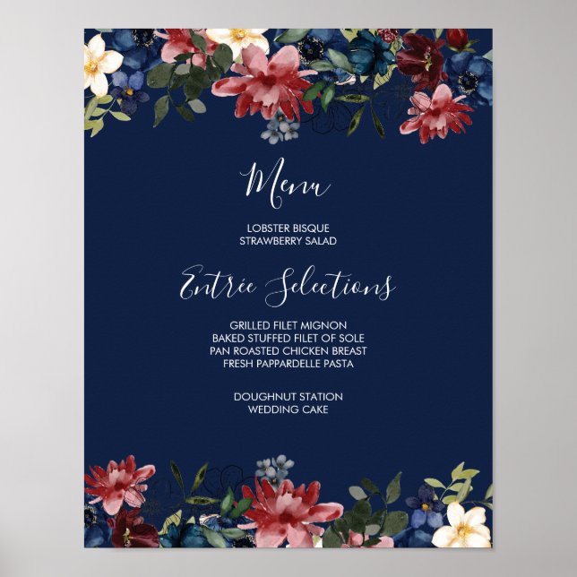 Burgundy Navy Menu Sign (Front)