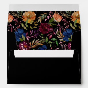 Burgundy & Navy Orange Fall Floral 2 - Black Envelope