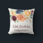 Burgundy Navy Peach Floral 85th Birthday Party  Cushion<br><div class="desc">Burgundy Navy Peach Floral 85th Birthday Party Gift Throw Pillow Cushion

See matching collection in Niche and Nest Store</div>