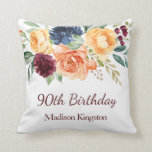Burgundy Navy Peach Floral 90th Birthday Party Cushion<br><div class="desc">Burgundy Navy Peach Floral 90th Birthday Party Gift Throw Pillow Cushion

See matching collection in Niche and Nest Store</div>
