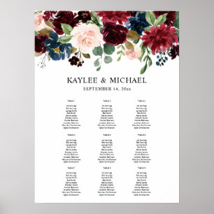 Burgundy, Navy & Pink Floral Event Seating Chart 9