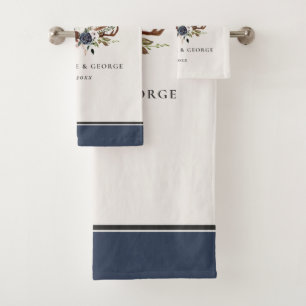 burgundy navy stag watercolor floral elegant bath bath towel set