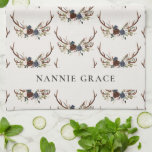 Burgundy navy stag watercolor floral elegant Gran Tea Towel<br><div class="desc">Rustic foliage,  floral and stag antlers home personalise mum,  dad,  Gran,  Grandad family gift towel set. With beautiful watercolor foliage,  white,  burgundy,  navy blue and pale pink florals,  stag antlers,  this modern rustic set will look classy in your home and great reminder of your special day.</div>